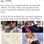 ジョン・レノンはブロンディのファンで、“The Tide is High”がお気に入りだったとのツイートが話題